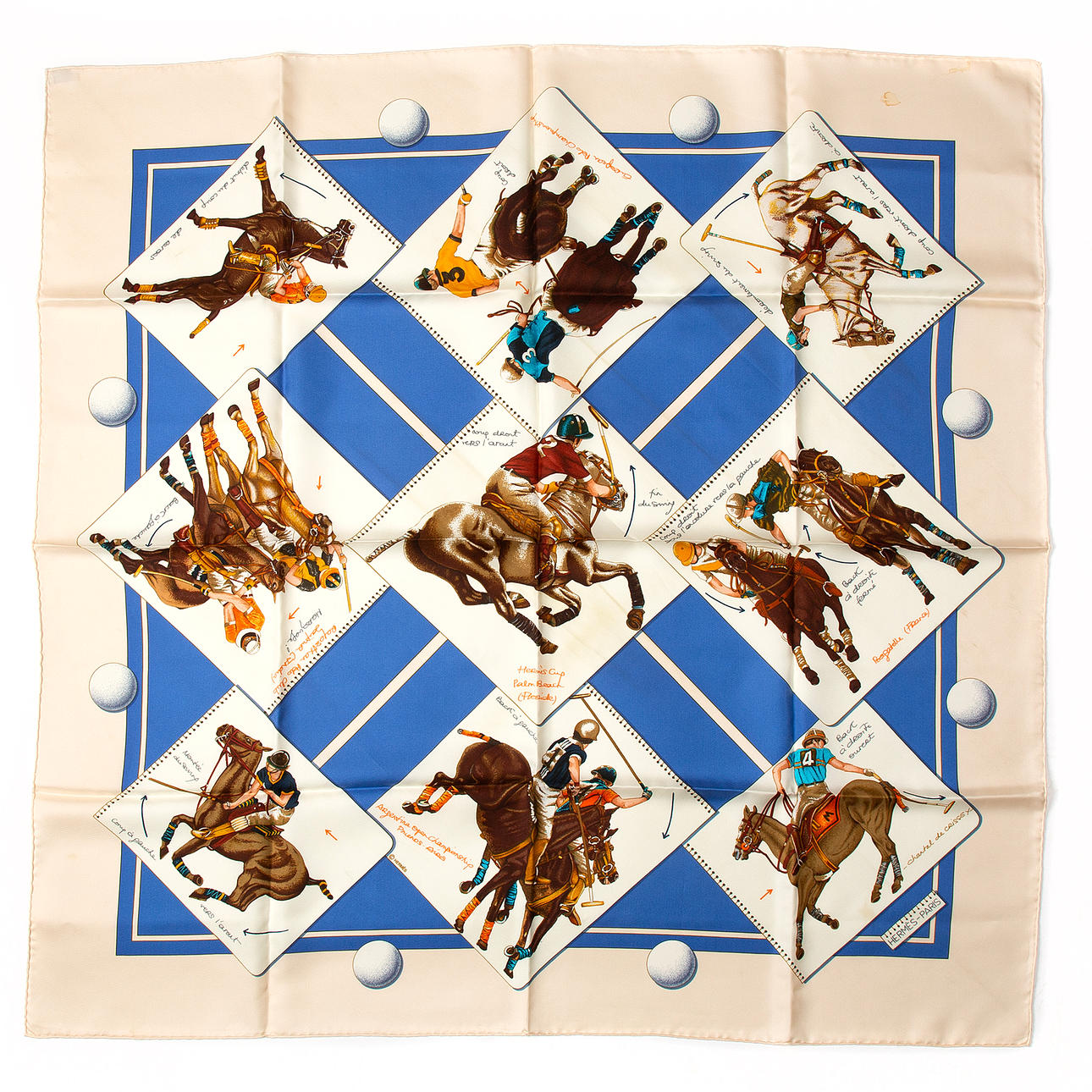 HERMÈS. Schal, „Le Monde du Polo“, seit.