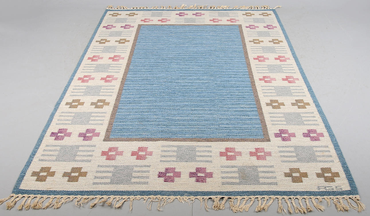 ANNA-GRETA SJÖQVIST. Matta, rölakan, signerad AGS. 260 x 170 cm.