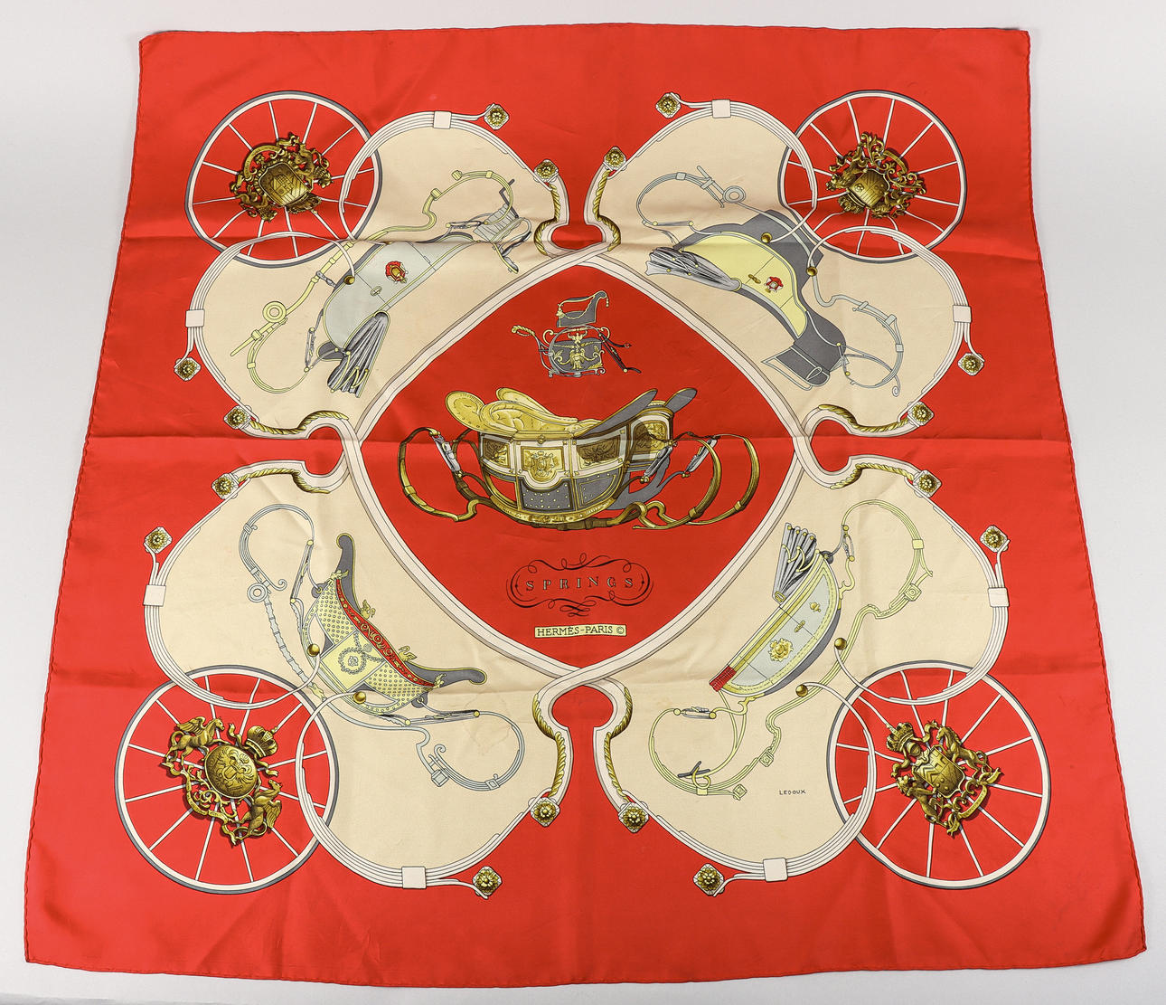 HERMÈS, silk scarf, “Springs”.