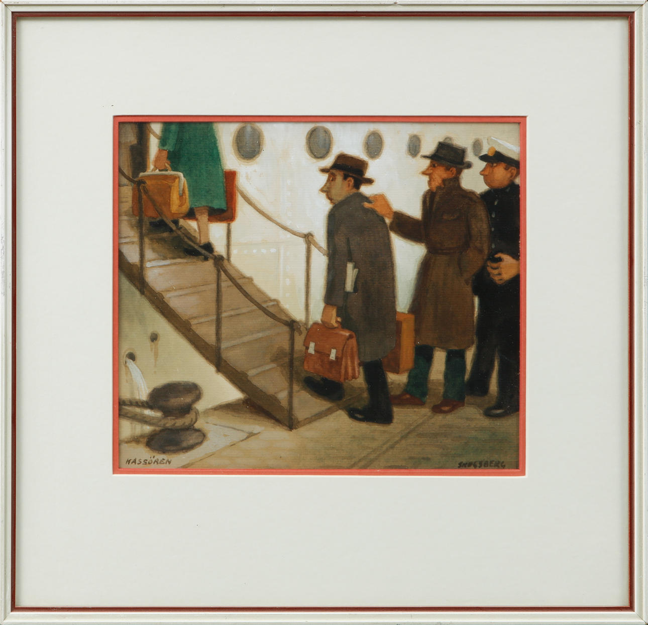HARALD SKOGSBERG. “The cashier”, gouache, signed.