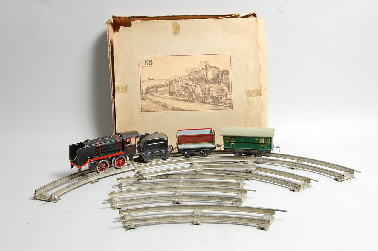 MODELLTÅGBANA, plåt, Tyskland,1940-50-tal, originalkartong.