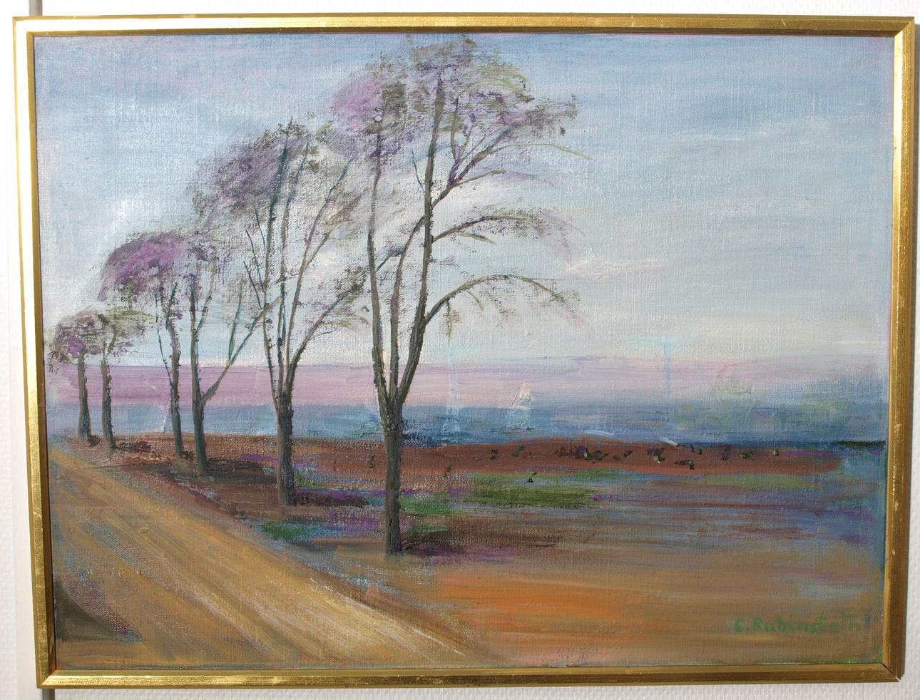 CESIA RUBINSTEIN. Olja på duk, "Träd vid kust", signerad C Rubinstein.