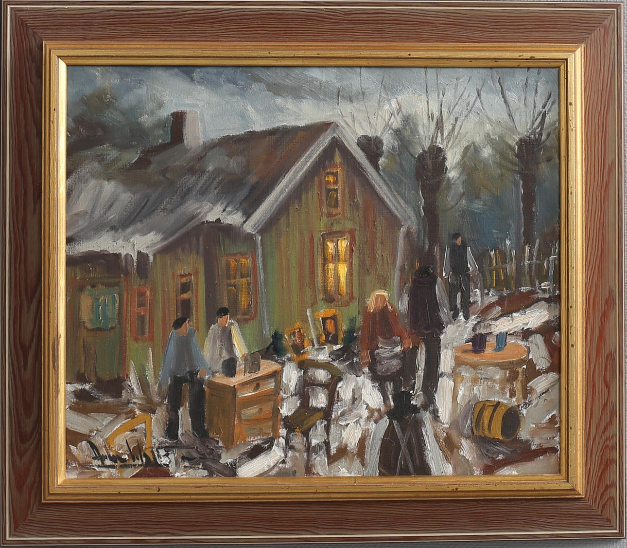 ARNE WALLSTEN. "Auktion", olja på duk, signerad.