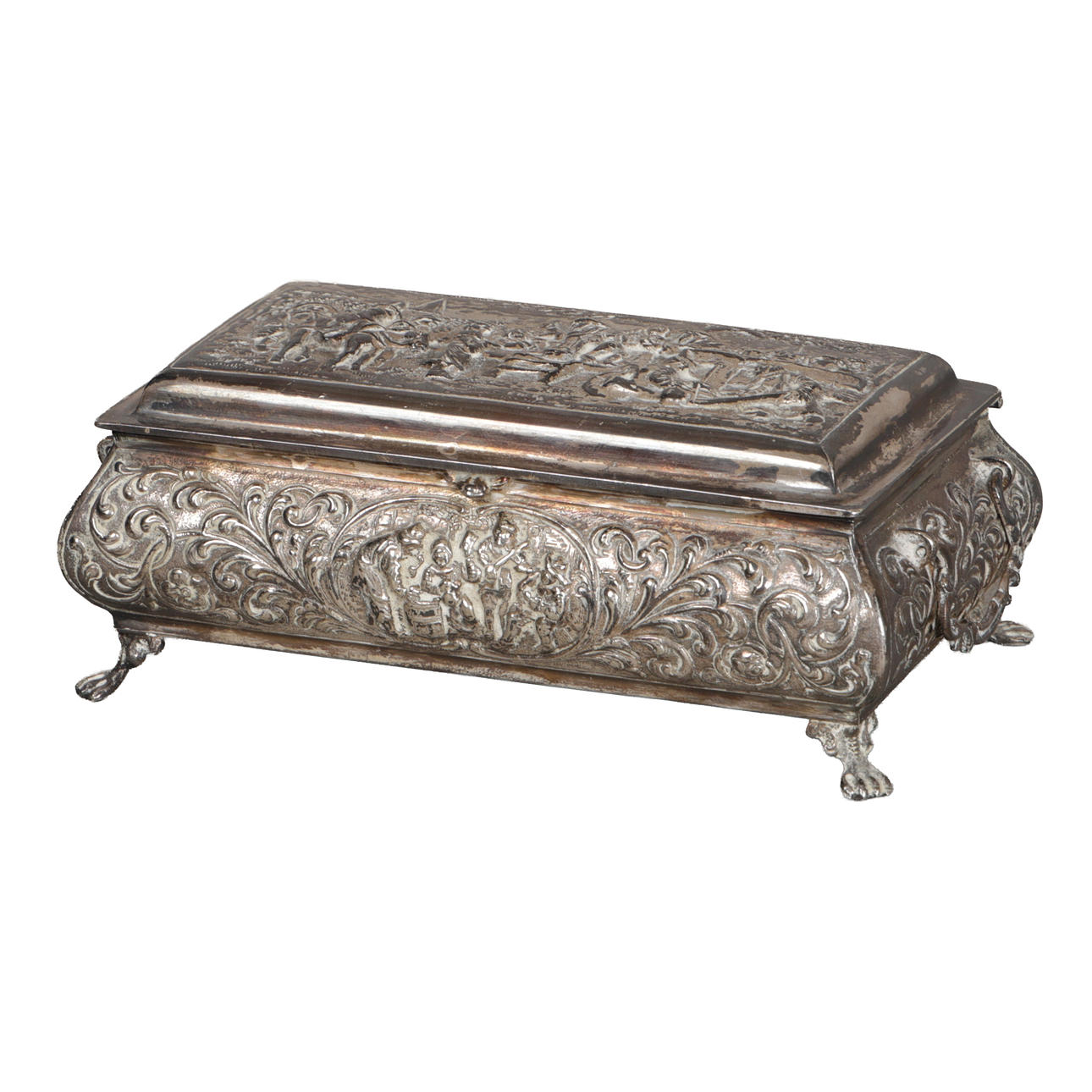 A DUTCH SILVER JEWELLERY CASKET.