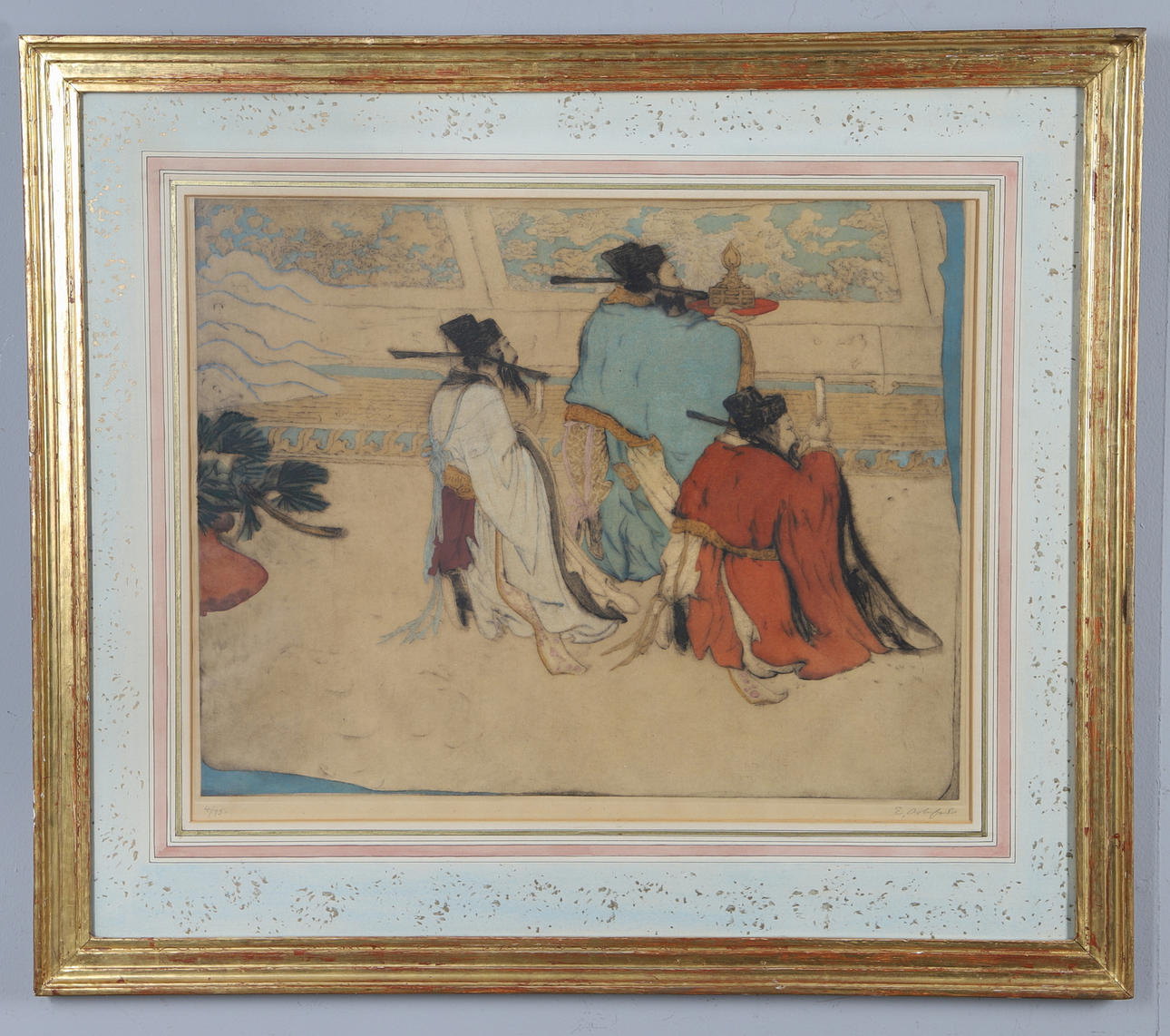 ELYSE ASHE LORD (BRITISH 1900 - 1971). ORIENTAL INTERIOR WITH THREE ELDERS.