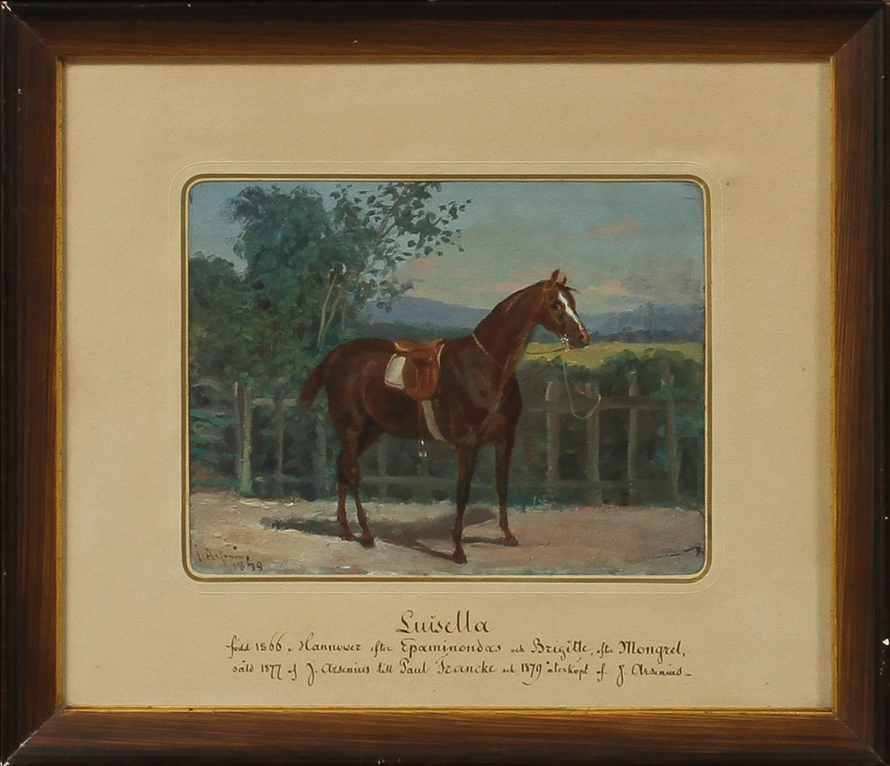 JOHN ARSENIUS. "Luisella", hästporträtt, olja på papp, signerad och daterad 1879.