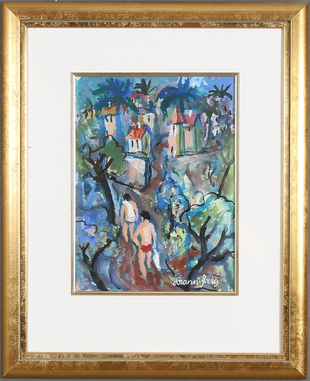 JÖRAN NYBERG. "Strandvägen", gouache, signerad.