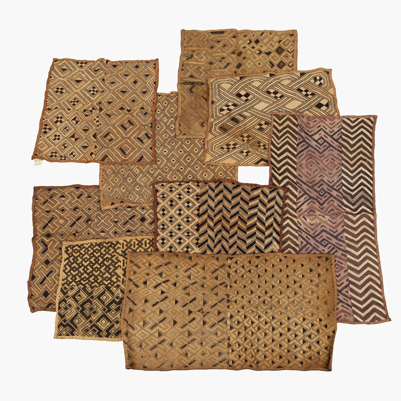 A collection of embroidered raffia textiles, Kuba, Democratic Republic ...