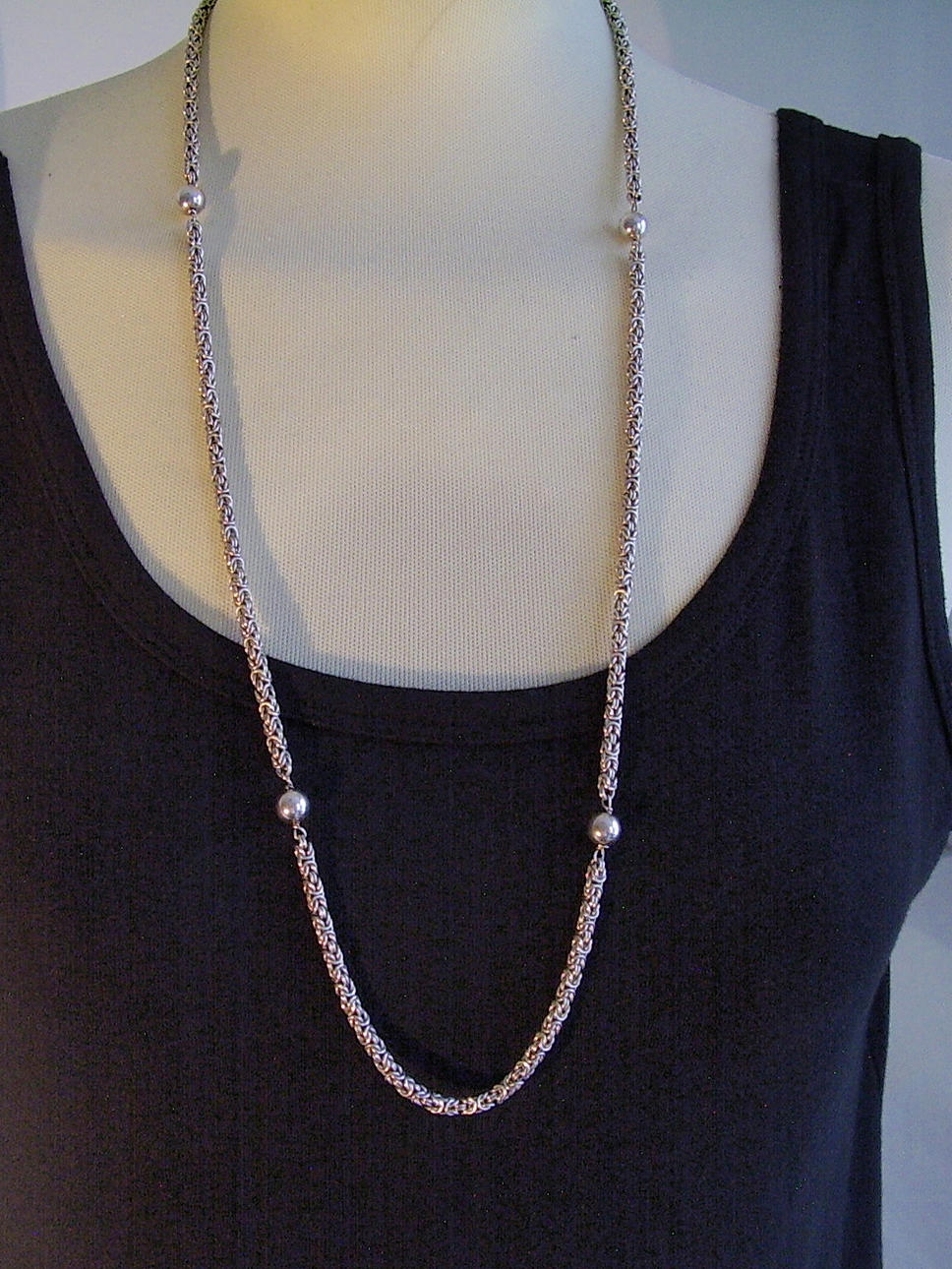 BYSANTINSK KEDJA ANTIK SILVER 835, LÄNGD 80 CM.