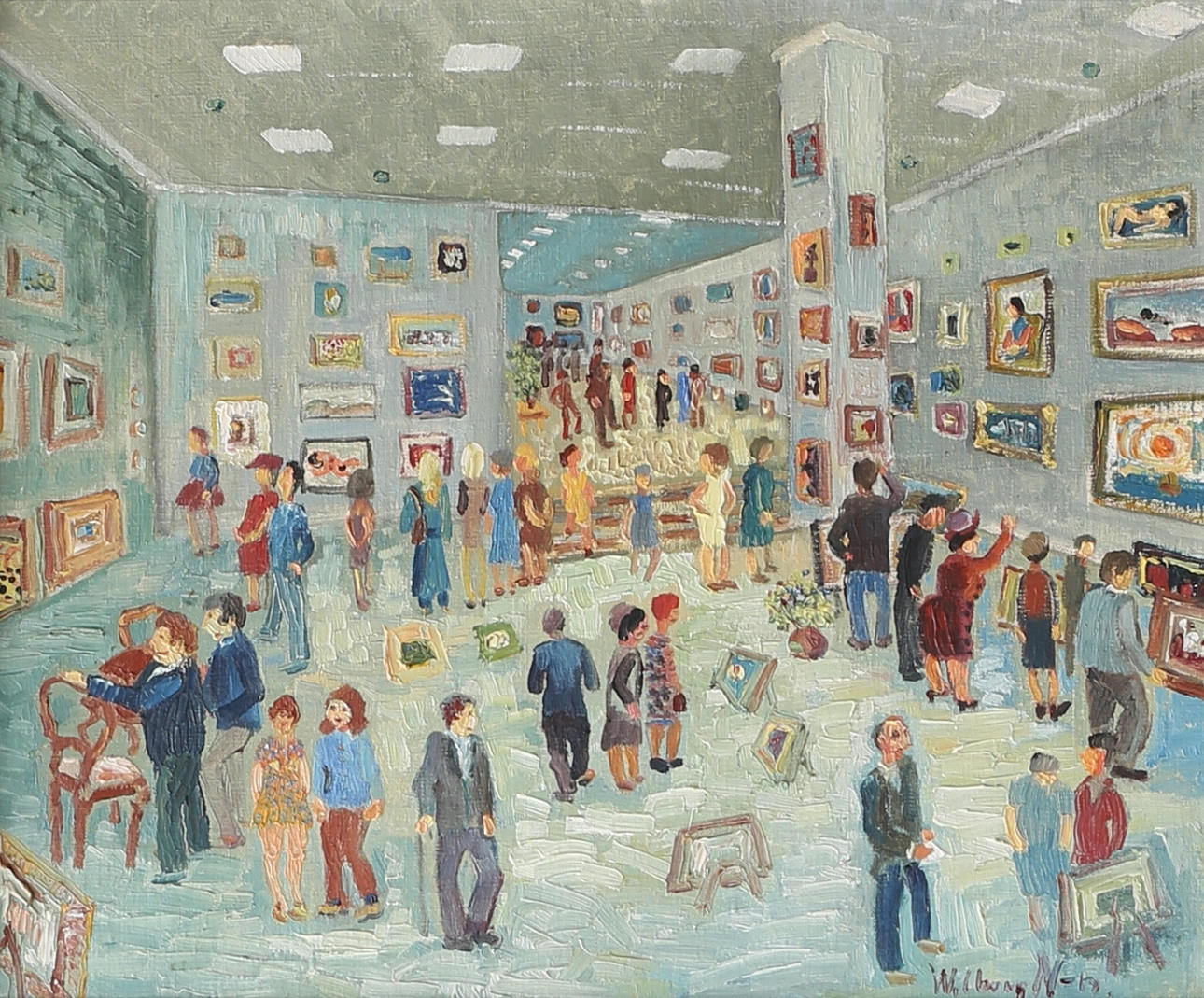 WALBORG NORRMAN. "Konstutställning". Olja på duk, signerad.