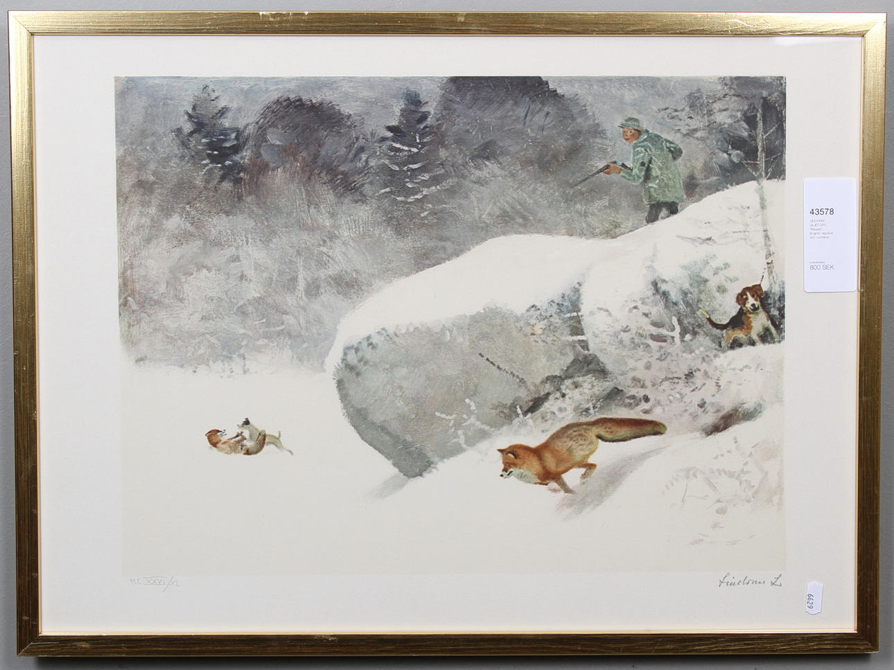 LINDORM LILJEFORS. "Rävjakt", litografi, signerat och numrerat.