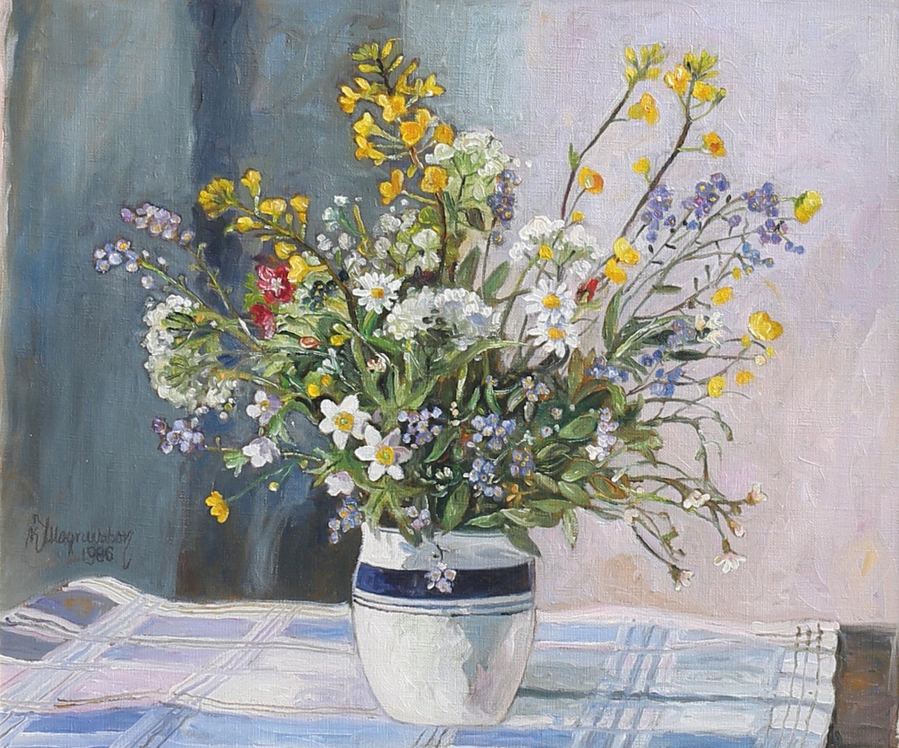 KARL JOHAN MAGNUSSON. Blomsterstilleben. Olja på duk, signerad och daterad 1986.