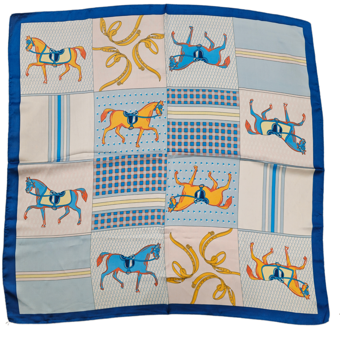 SILK SCARF WITH CARRÉ. EQUESTRIAN AND HORSE RIDING MOTIFS IN SHADES OF ...
