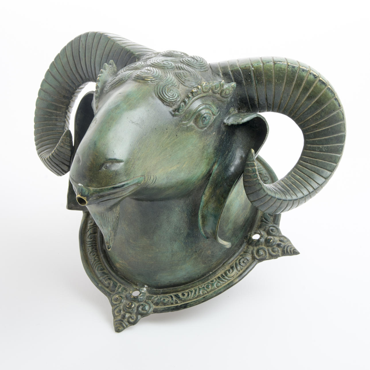 FONTÄNHUVUD, bock, patinerad brons, samtida.