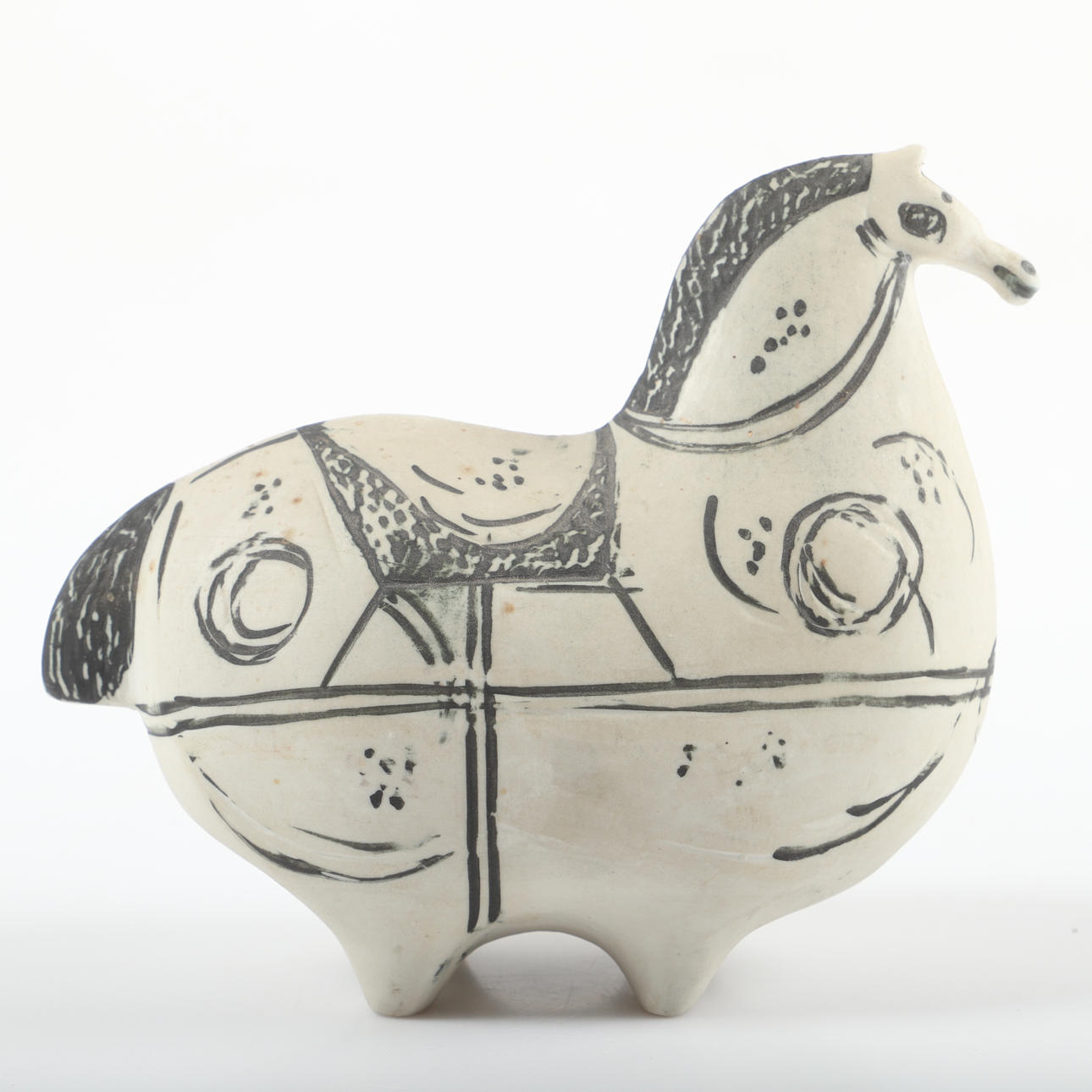 STIG LINDBERG. Sculpture, “Springare”, stoneware with carved and ...