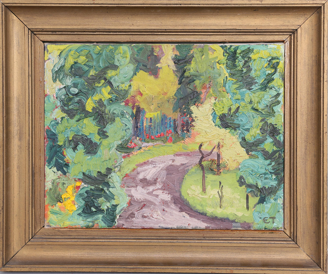 ELSA THORÉN. "I trädgården", olja på duk, signerad ET.