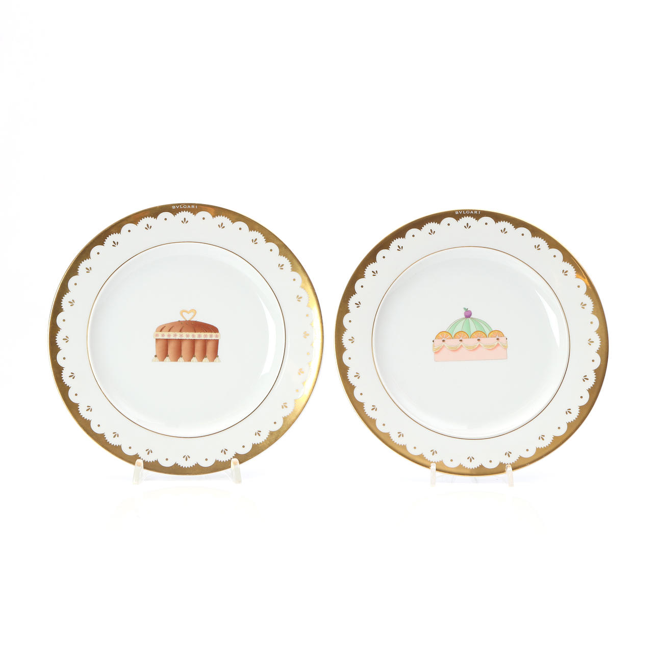 BVLGARI/ROSENTHAL. Plates, a couple. Porcelain with polychrome and