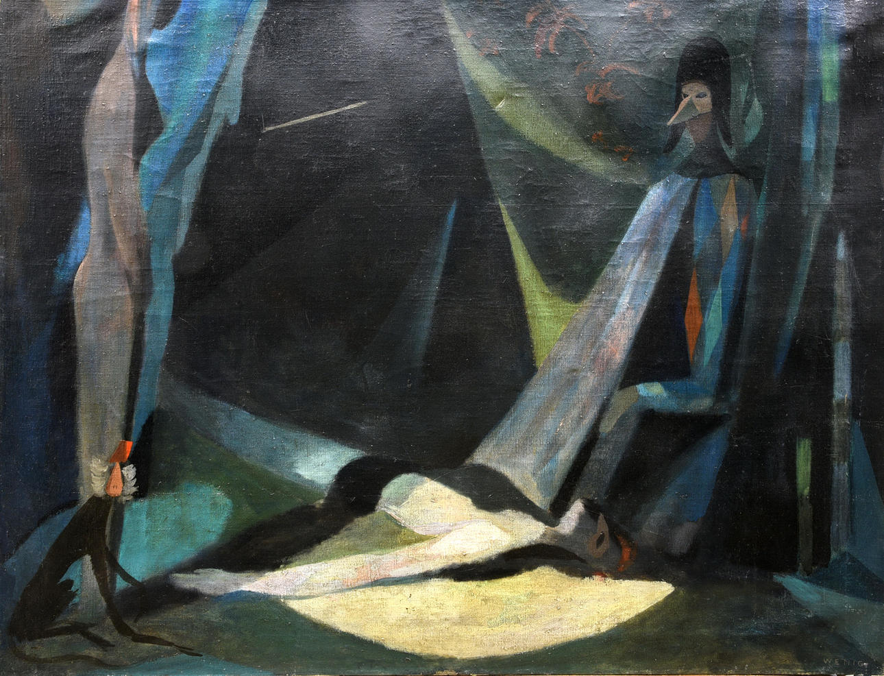 KUBISTISCHER MALER (DEUTSCH, ANFANG 20. JH.). ”Scen med Harlequin och Monkey”.