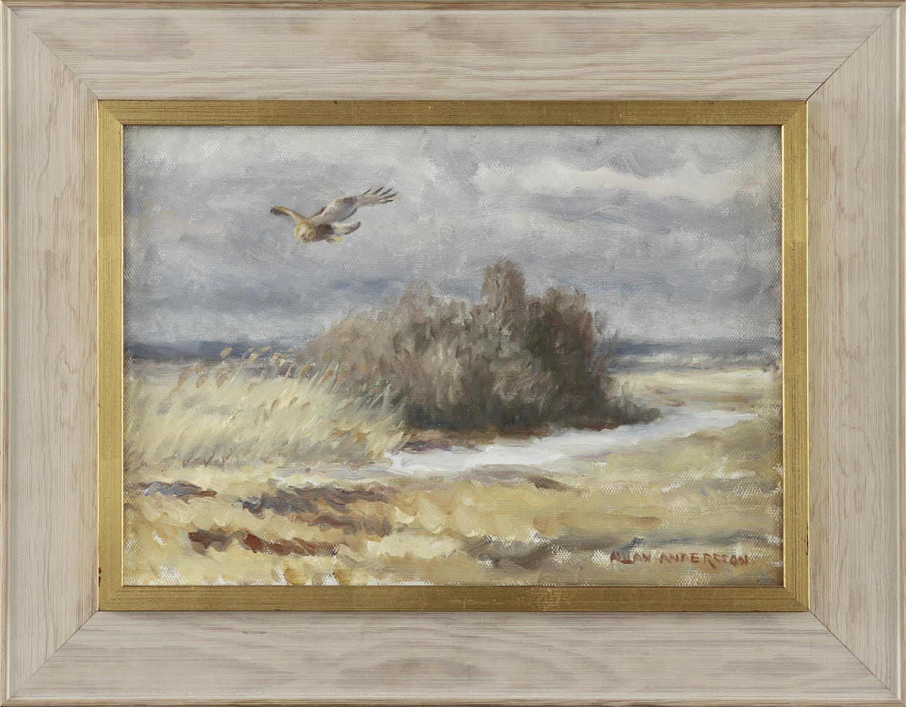 ALLAN ANDERSSON. Olja på duk, signerad. Flygande rovfågel.