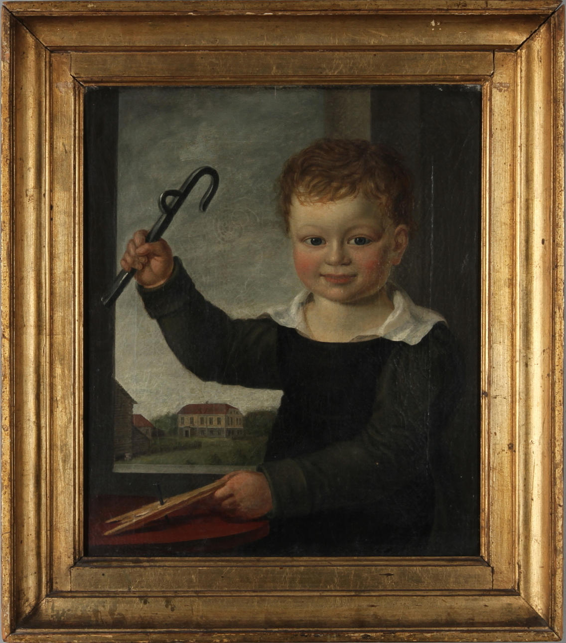 OIDENTIFIERAD KONSTNÄR. Porträtt av pojke med järn och spik, olja på duk, osignerad, 1700-tal.