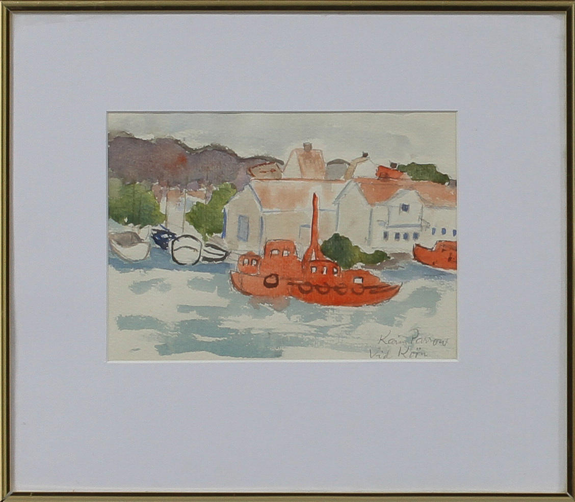 KARIN PARROW. "vid Koön", akvarell, signerad.