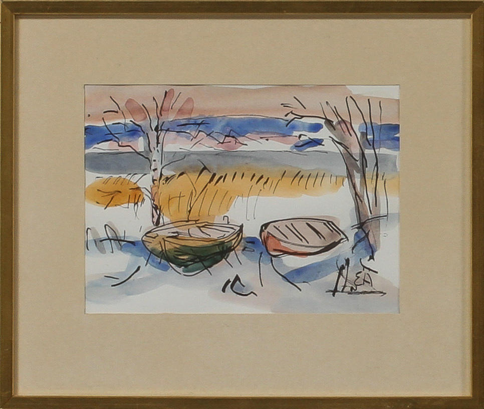 ERLING ÄRLINGSSON. Två båtar. Akvarell på papper, signerad.