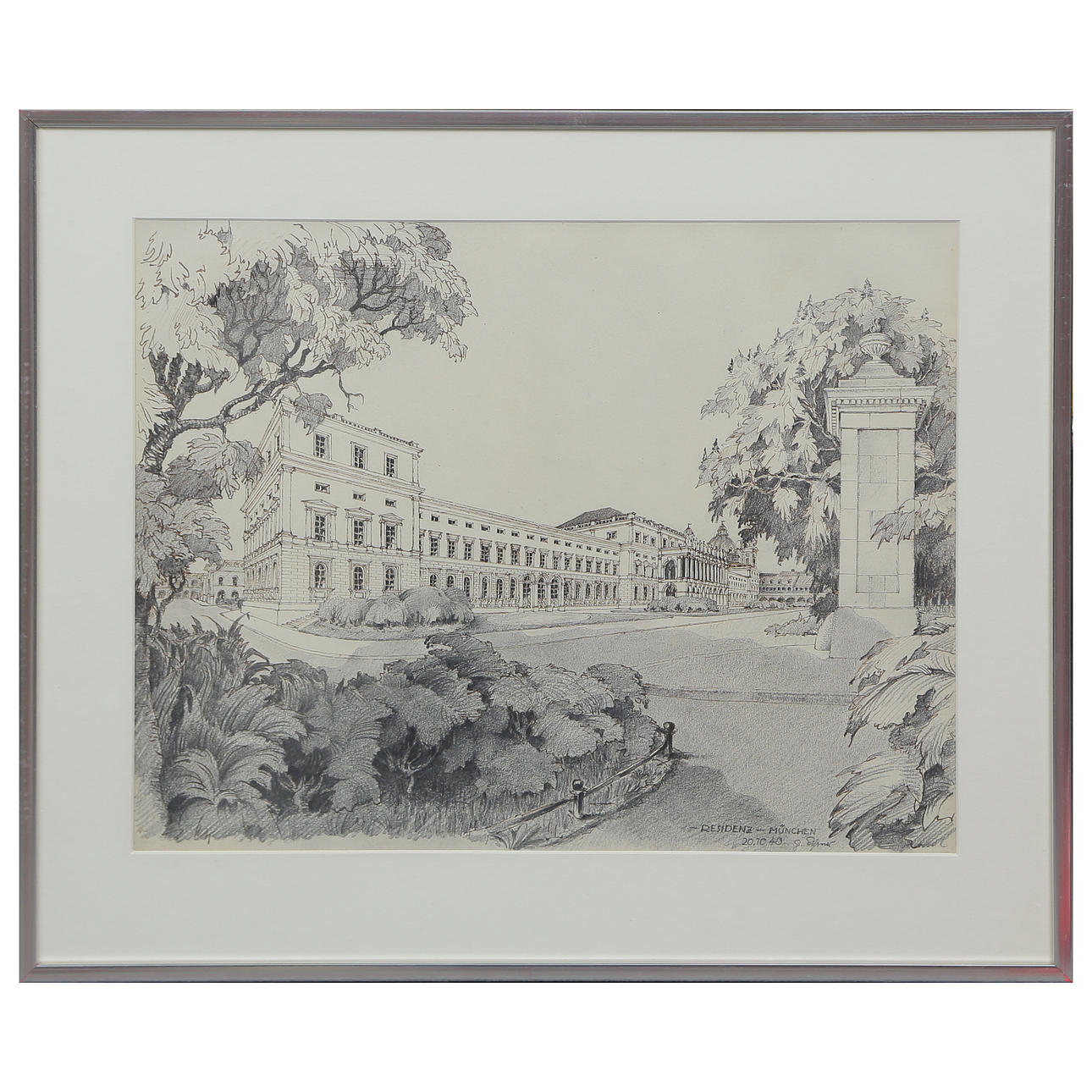 GUSTAV EISSNER, DRAWING “RESIDENZ MÜNCHEN” 20.10.40, SIGNED.