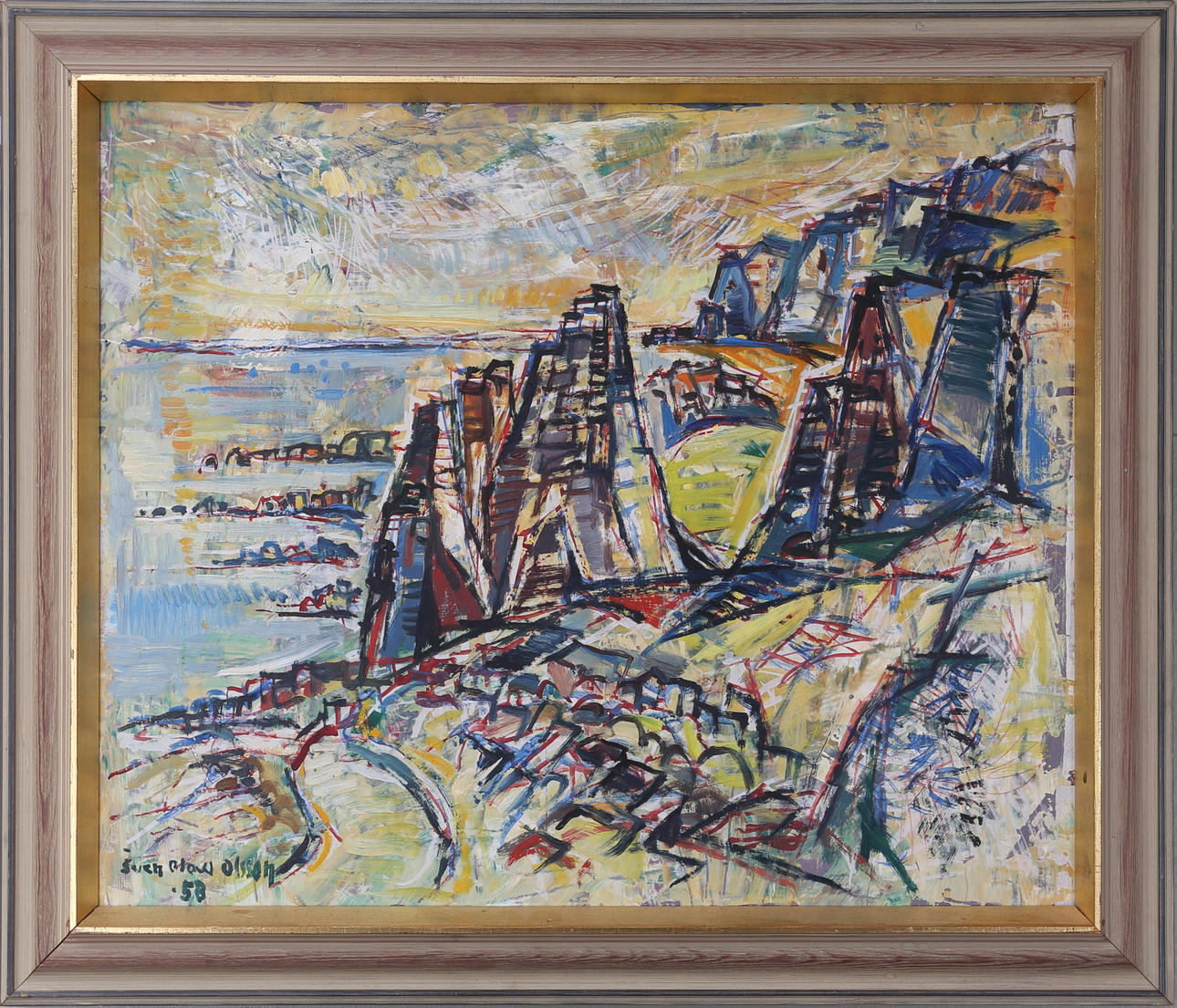 SVEN OLOW OLSSON. Vid kusten, olja på pannå, signerad och daterad -58.