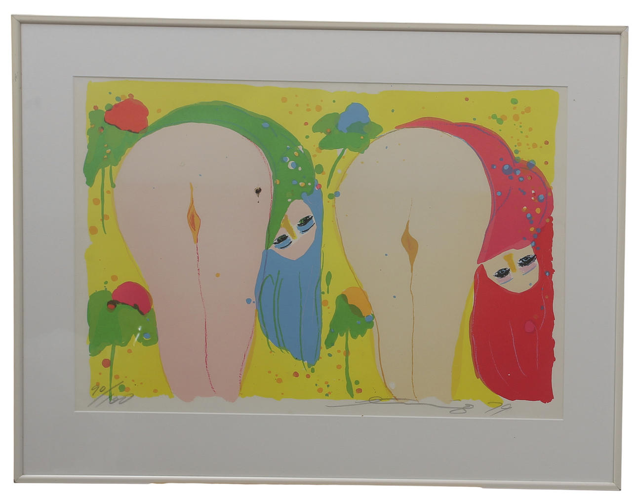 WALASSE TING. Lithograph in colours, erotic models, red/blue-haired, dated 1979, signed, numbered 90/100.