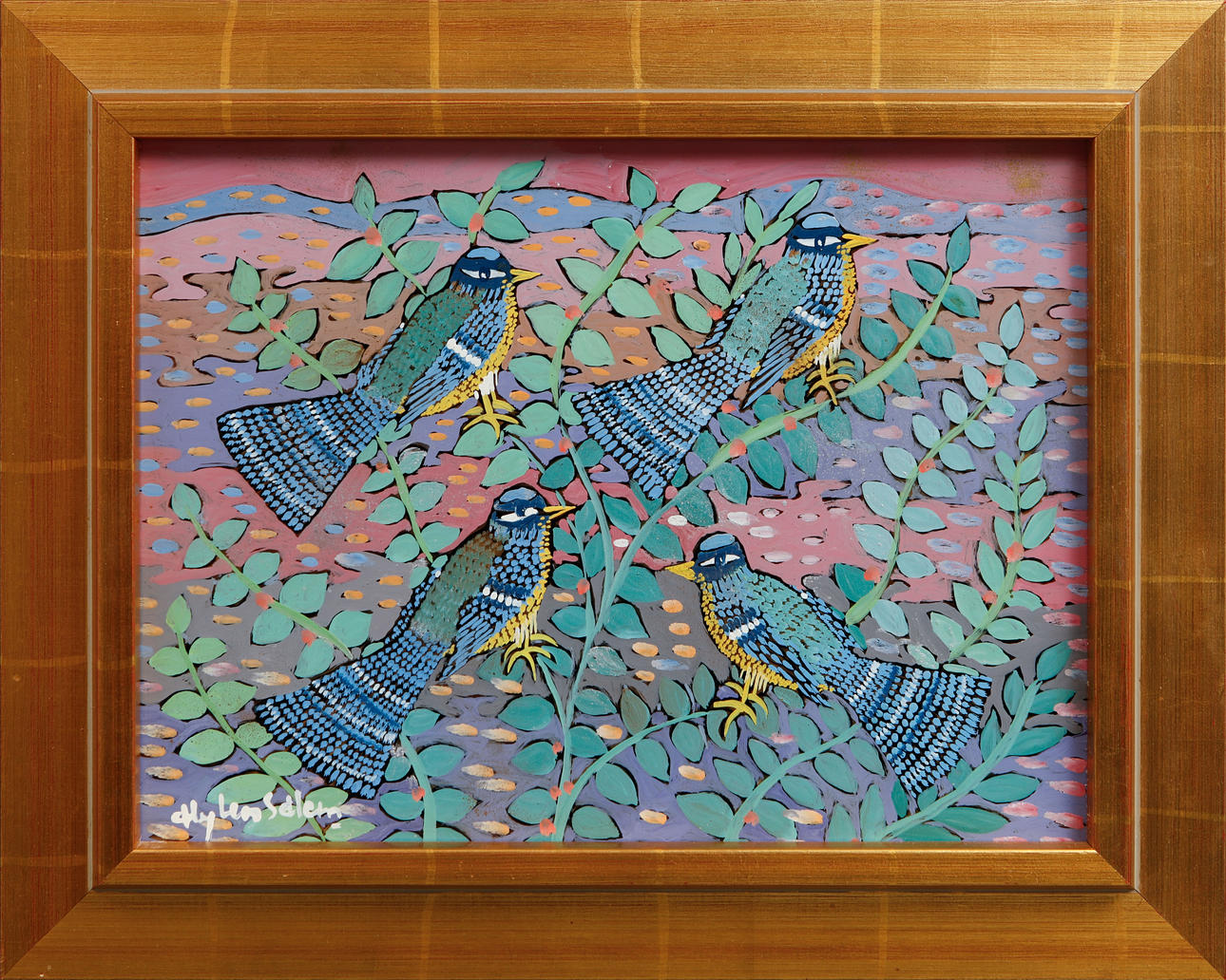 ALY BEN SALEM. birds, gouache, signed.