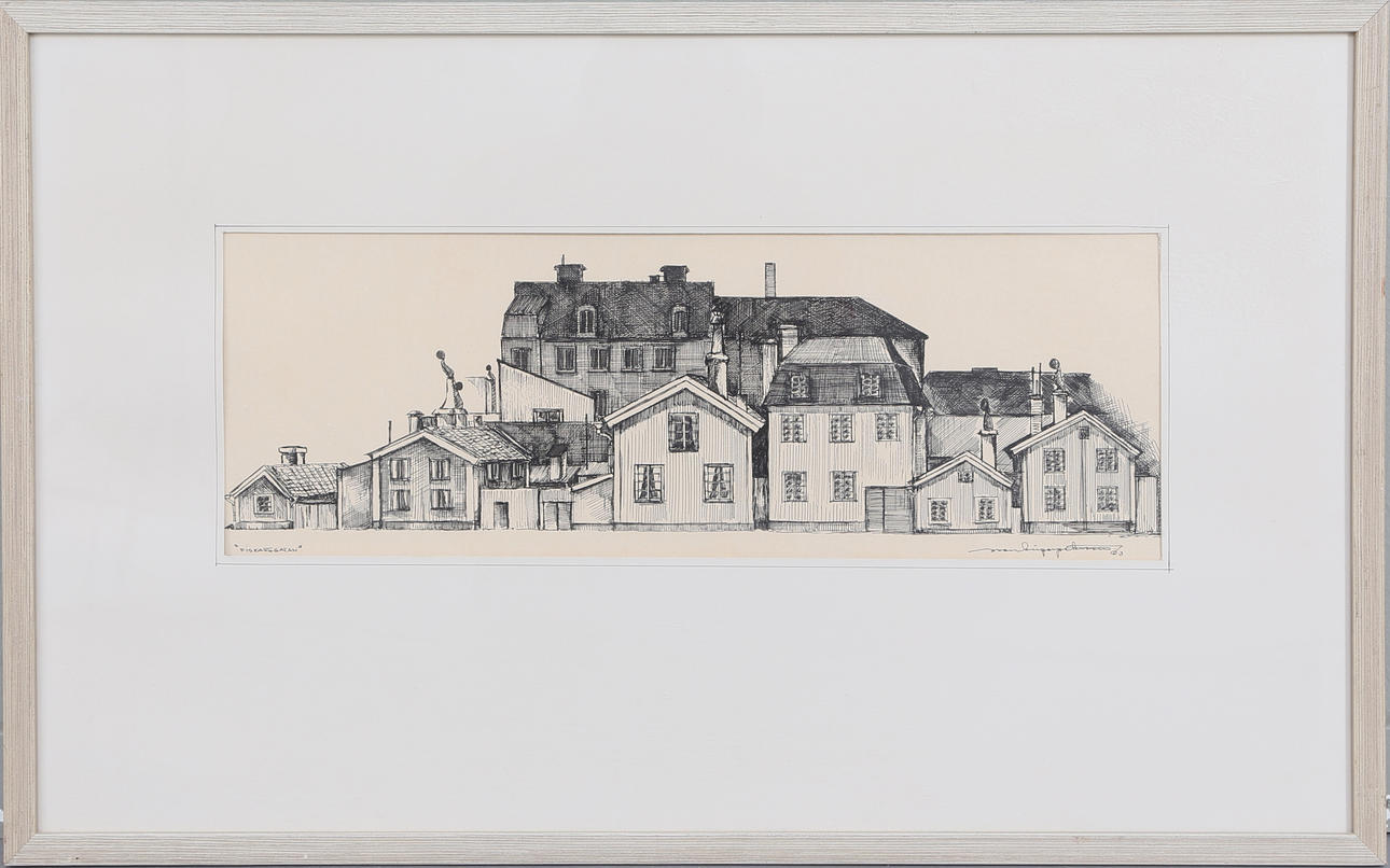 OIDENTIFIERAD KONSTNÄR. Kalmarmotiv, teckning, signerad Sven Birger Petersson.