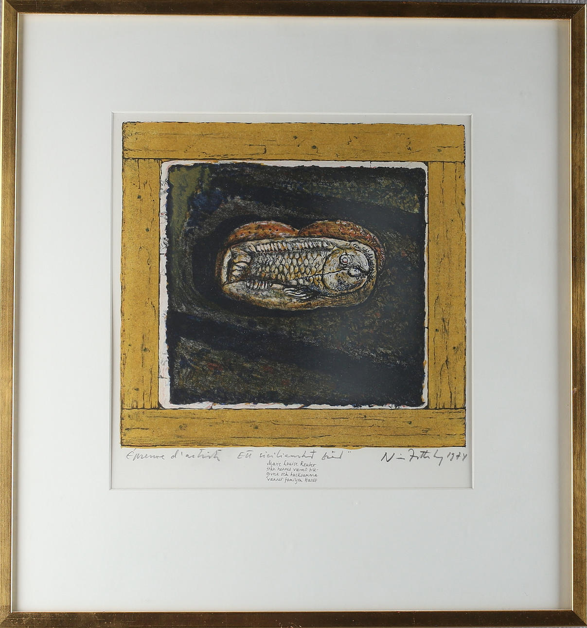 NILS "NISSE"ZETTERBERG. "Ett Sicilienskt bröd", färglitografi, signerat epreuve d’artist samt daterad 1974.