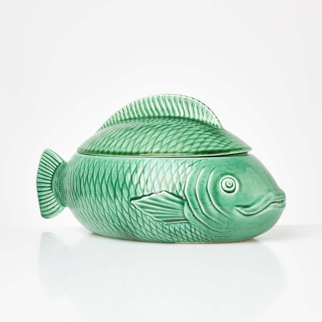 FISH TRIN, glazed flintware, Sarreguemines, marked below.