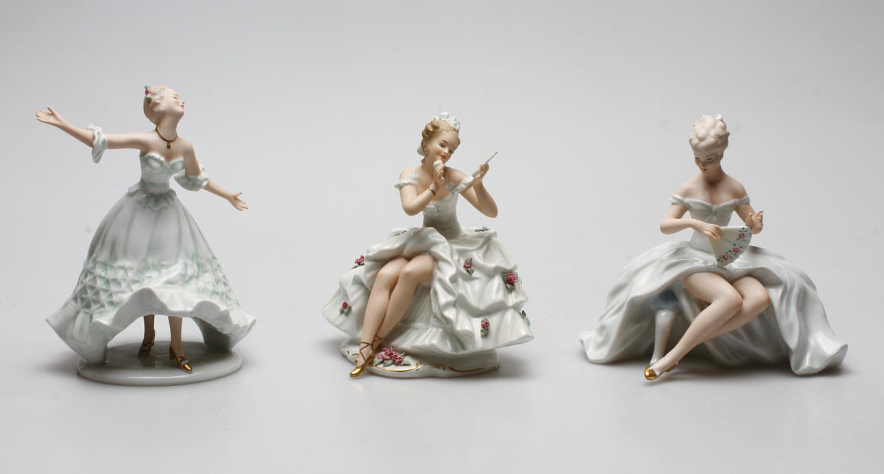 FIGURINER, 3 st, porslin, Wallendorf, Tyskland, 1900-tal.