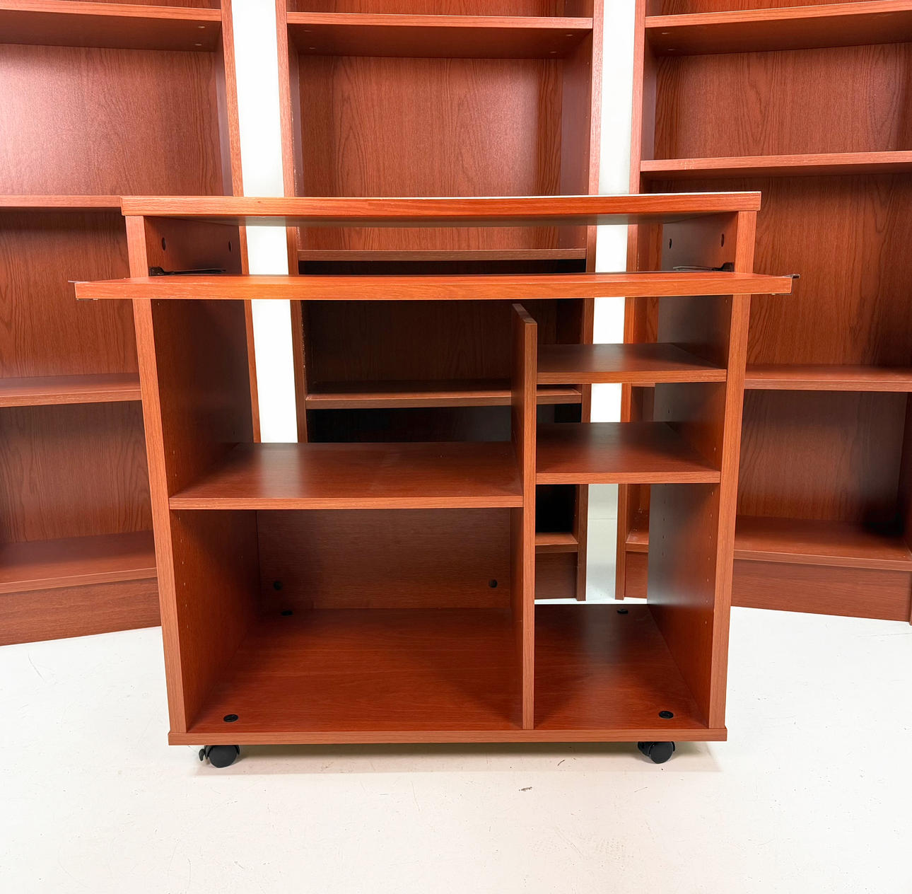 SHELVES AND DESK RACKS ON WHEELS.