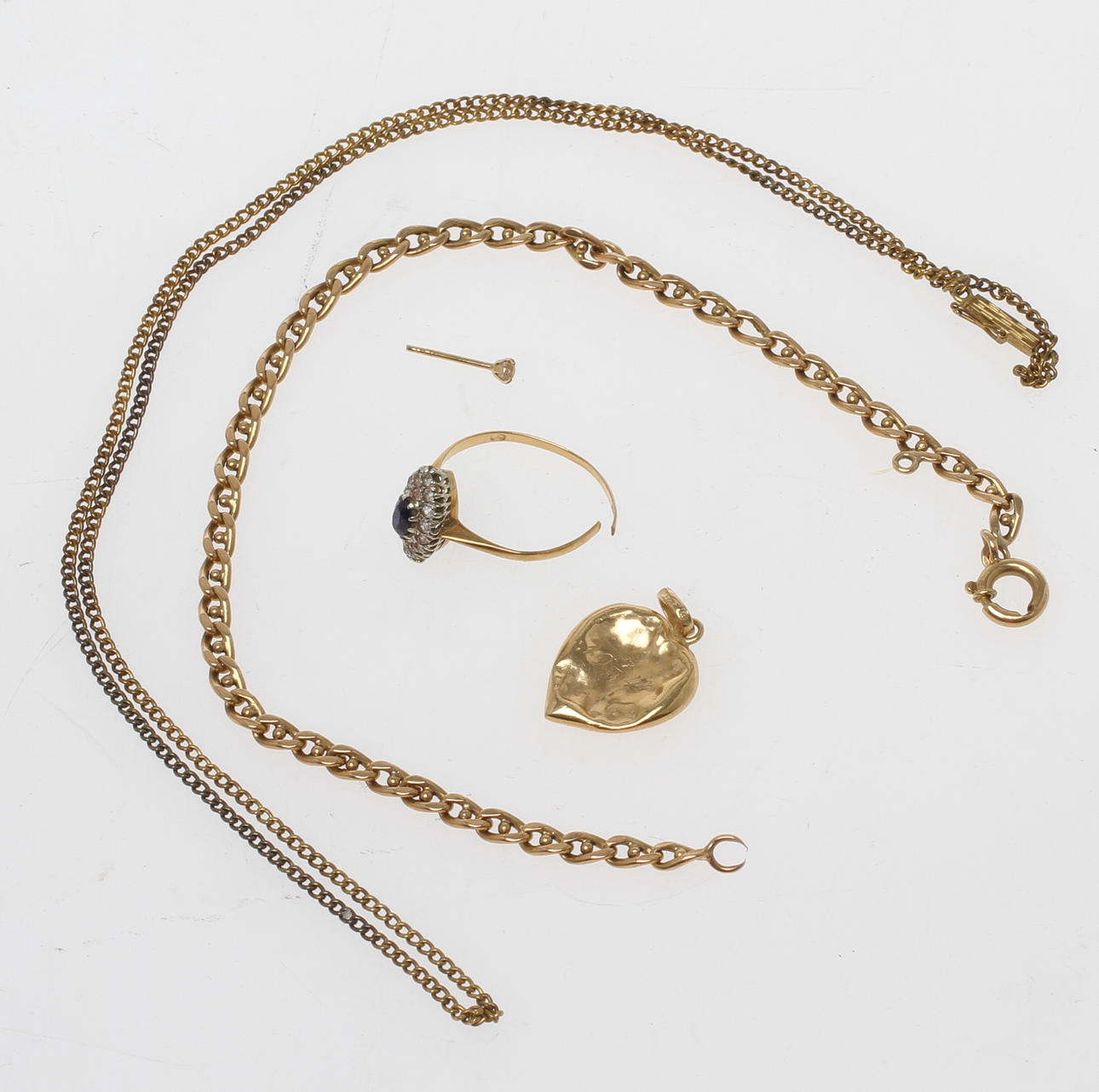 PARTI GULD, 4 delar, 18k guld samt KEDJA 14k guld. Tot vikt ca 13,6 gram.