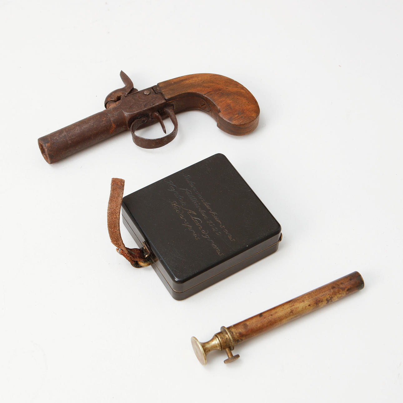 SLAG LOCK PISTOL, COMPASS AND MEASURING STICK, 19th century. Weapons ...