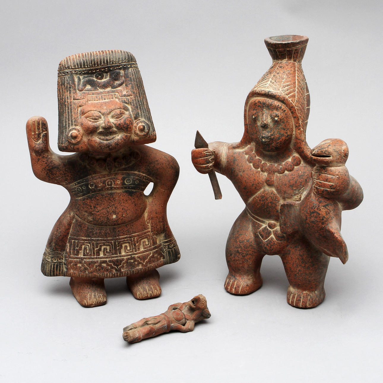 FIGURER, 3 st, lergods, Mexico.