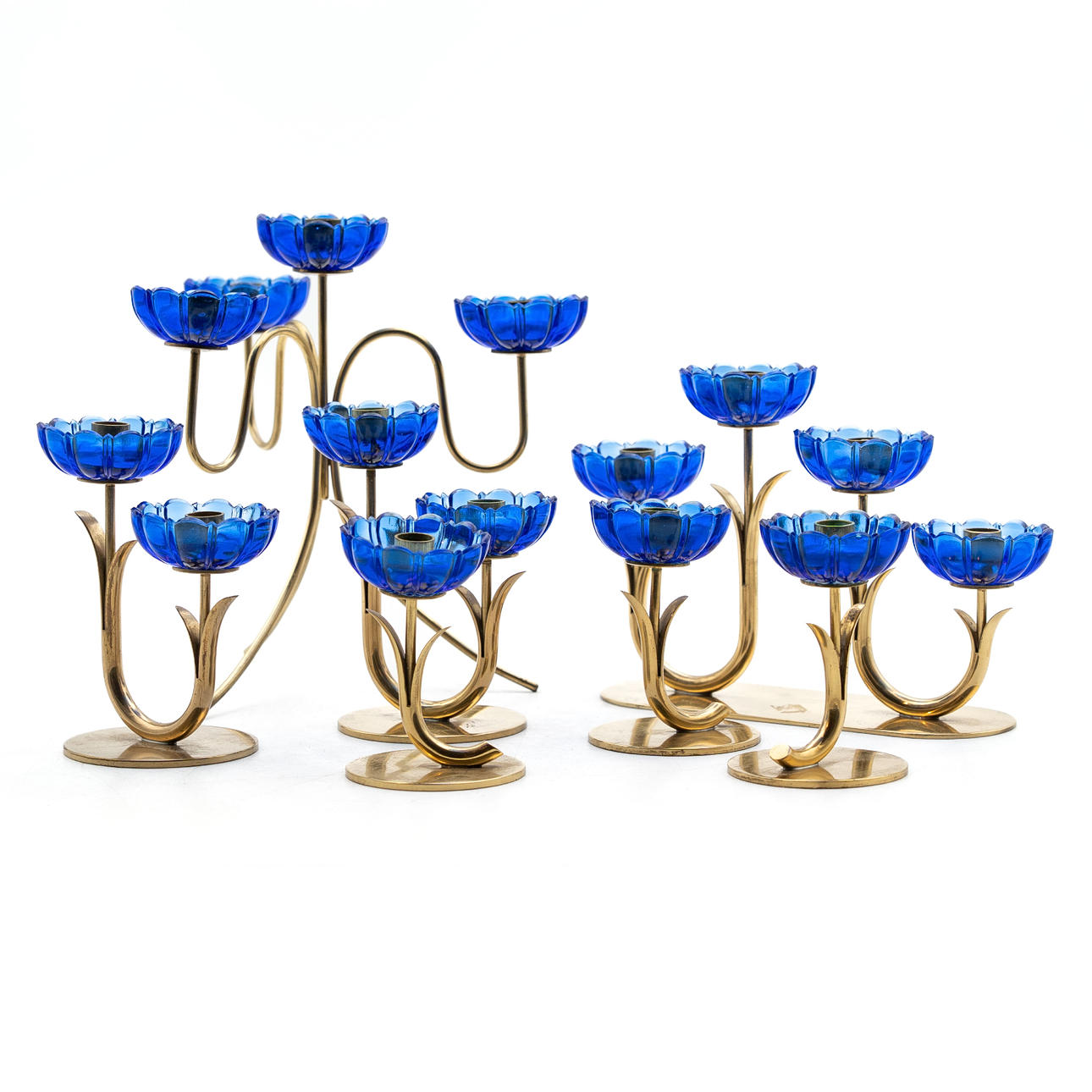 GUNNAR ANDER. LYSESTAGER, 7 Stk., Messing/Glas, Ystad-Metall.