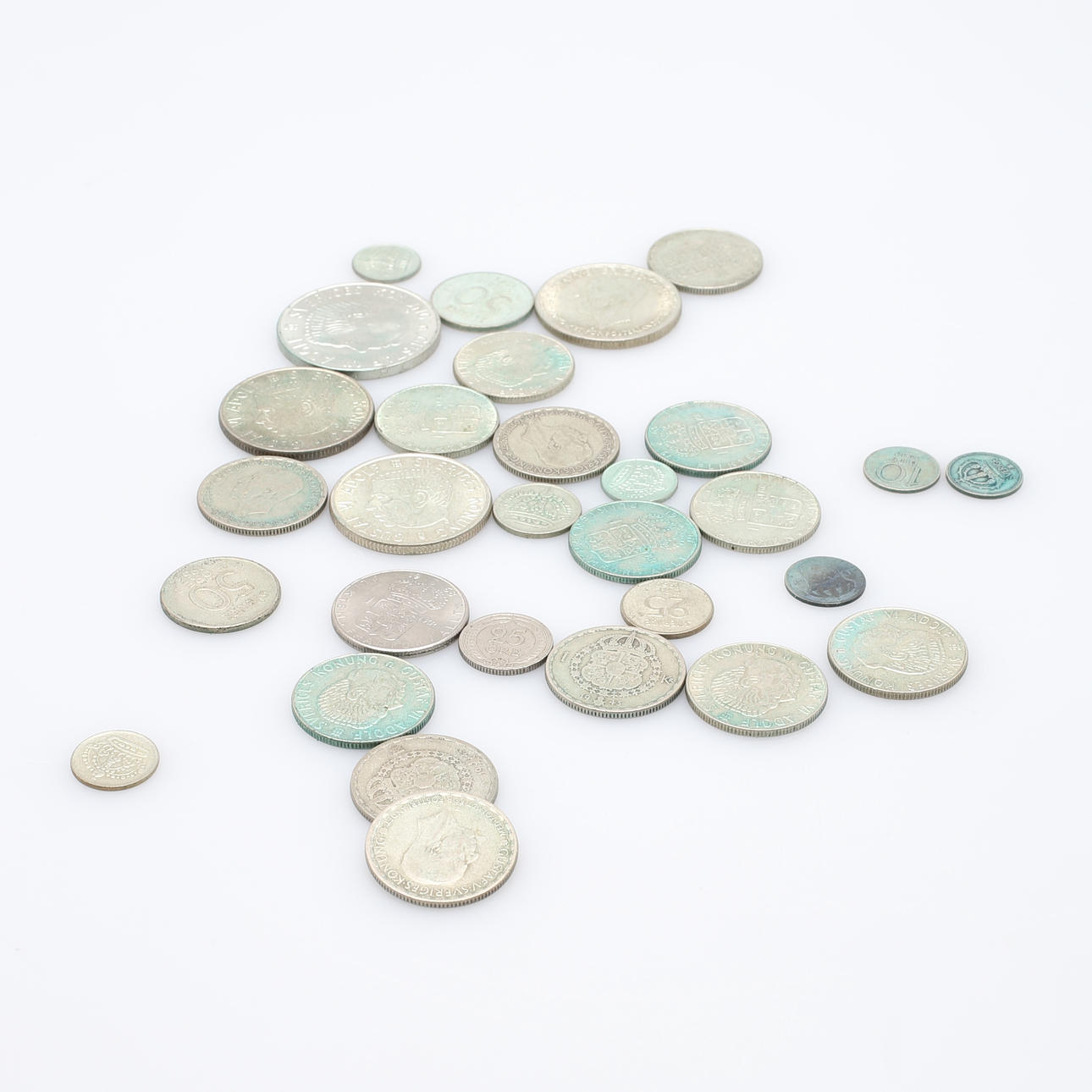 PARTI SVENSKA MYNT, 30 st, silver, vikt 190 gram.