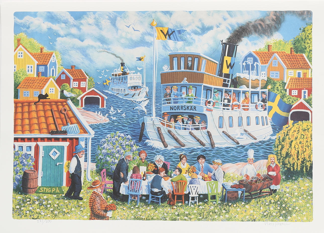 MATS HÅRDELL. Fest i skärgården, färgserigrafi nr 235/300, signerad.