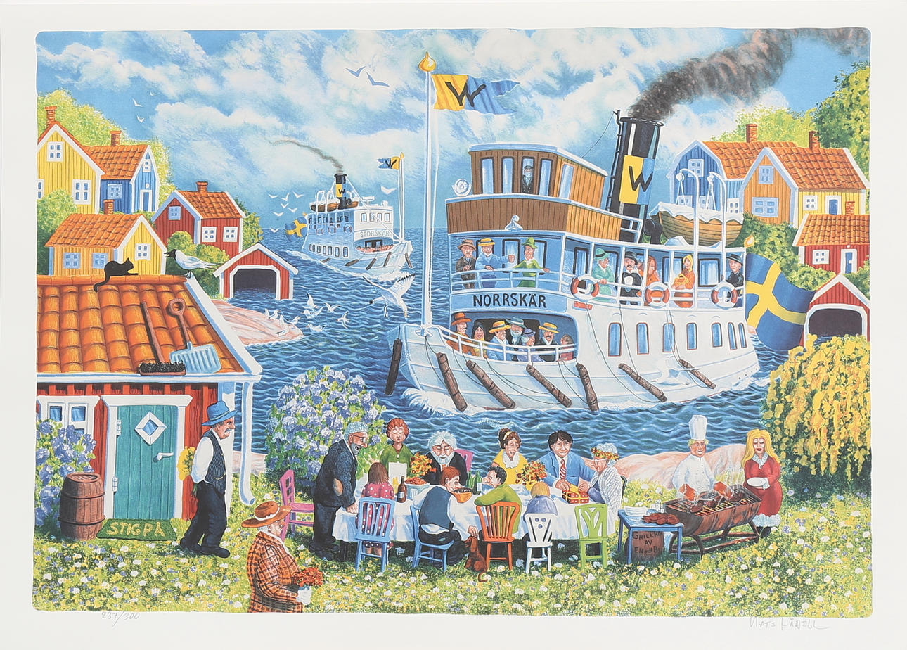 MATS HÅRDELL. Fest i skärgården, färgserigrafi nr 297/300, signerad.