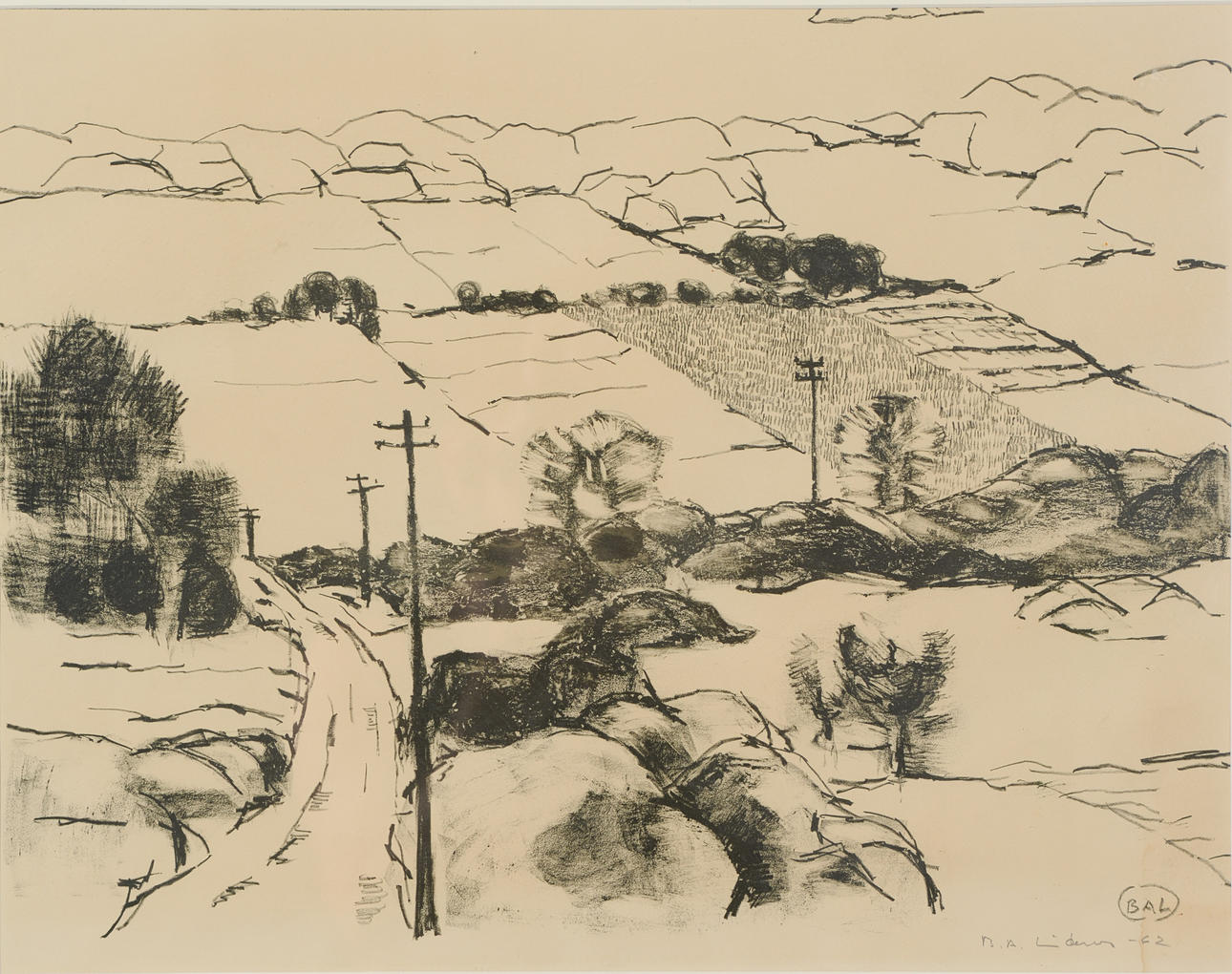ATTRIBUTED TO BENGT ARNE LINDEROS. Landscape, drawing, signed “BAL”, signed and dated 62.