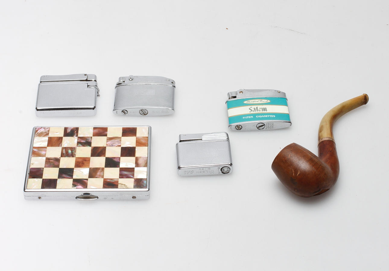 TOBAKIANA, 6 delar, bl.a tändare Modenn, Roman, Hilson.