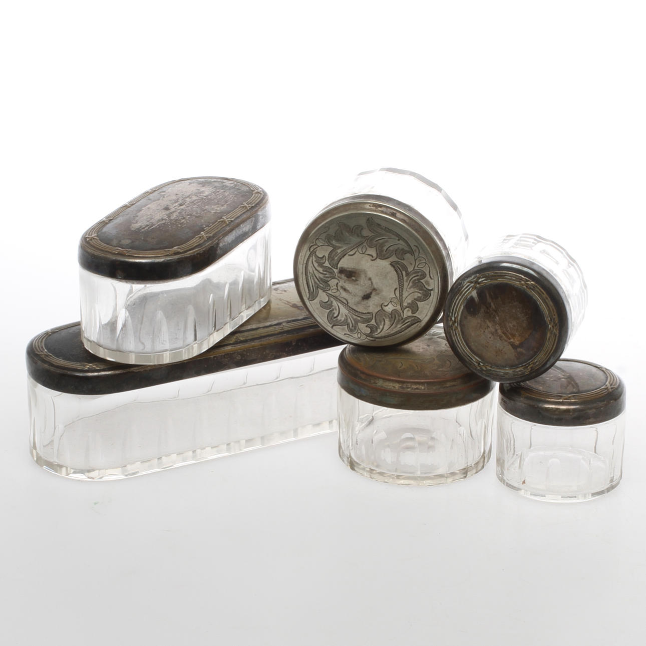 DOSOR, 6 st, glas med nysilverlock, tidigt 1900-tal.