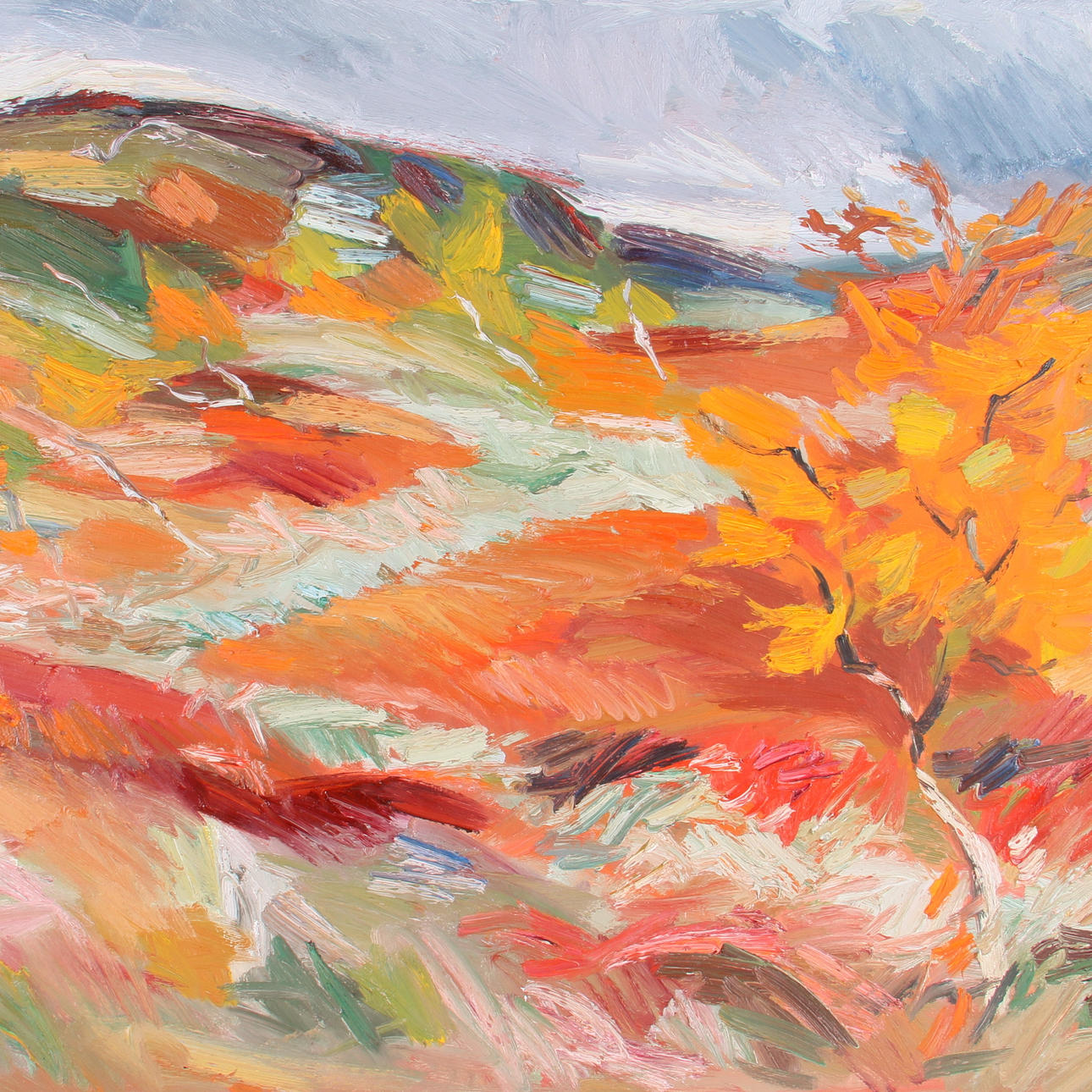 BENGT ELLIS. Olja på duk, "Höstens björkar i fjället", signerad.