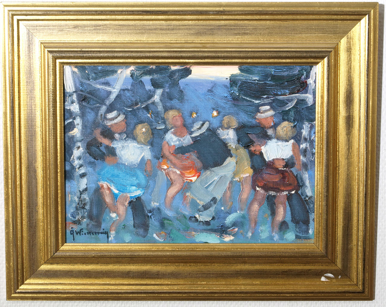 ÅKE WICKSTRÖM. Olja på duk, "Sommar-dans, Jössa. Slätt, Händelse 1941", signerad Å Wickström.