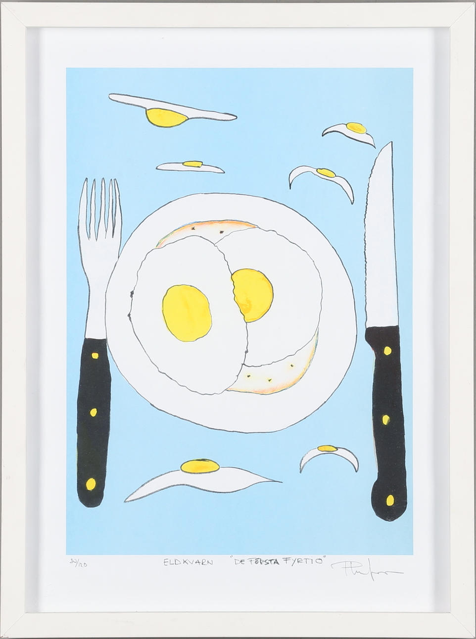 PLURA JONSSON. "De första fyrtio", färglitografi, signerad samt numrerad 82/120.