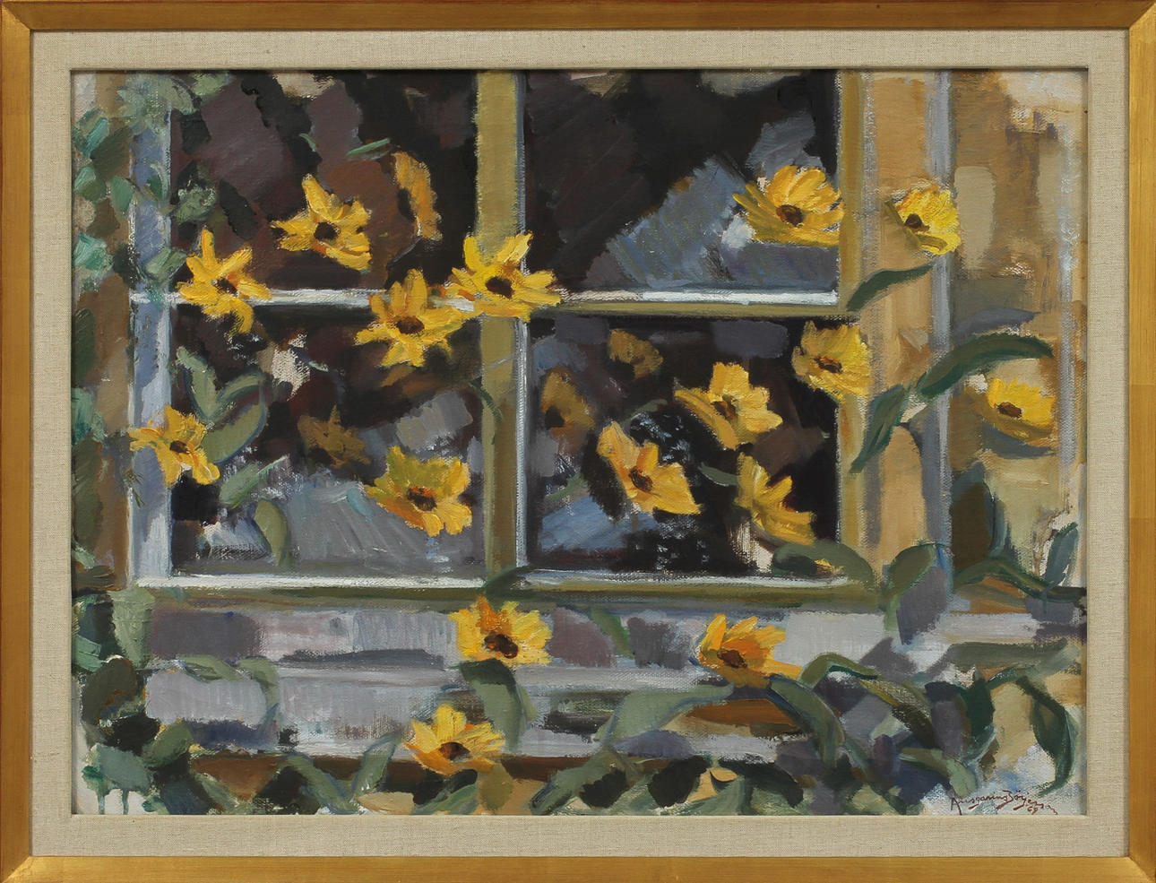 ANSGARIUS BÖRJESSON. "Blommor utanför fönstret". Signerad och daterad -69.