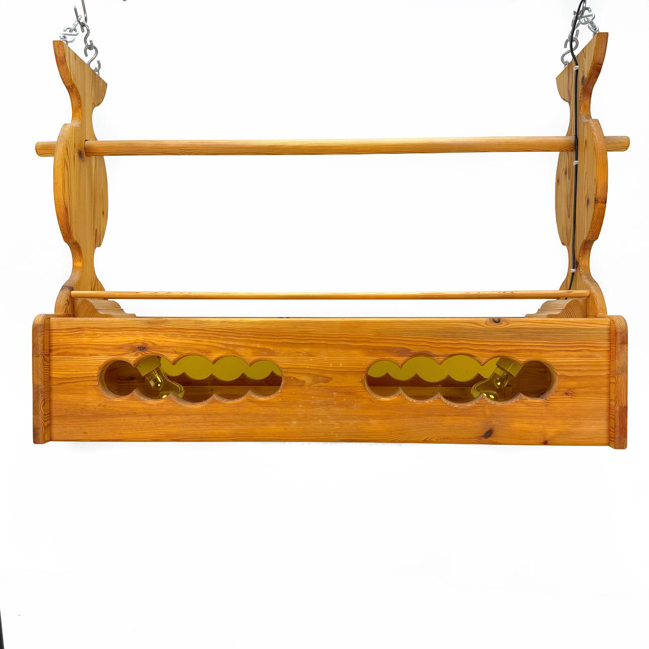 A 20th-century pine ceiling lamp, with breadbar/shelf.